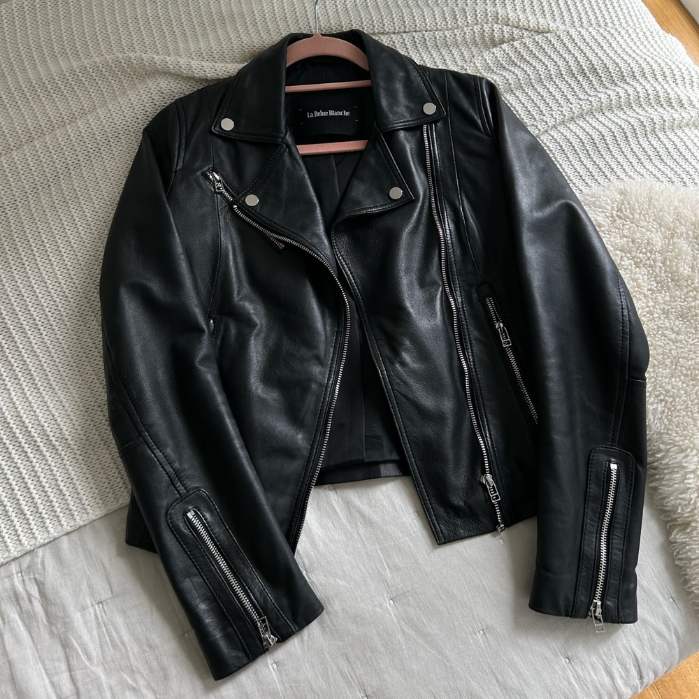 REAL LEATHER BLACK BIKER JACKET XS